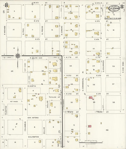 Sanborn Fire Insurance Map from Coleman, Coleman County, Texas (1923), Sheet #0008 - Complete Map Set gallery image, historic Sanborn map, vintage wall art, Texas Texas