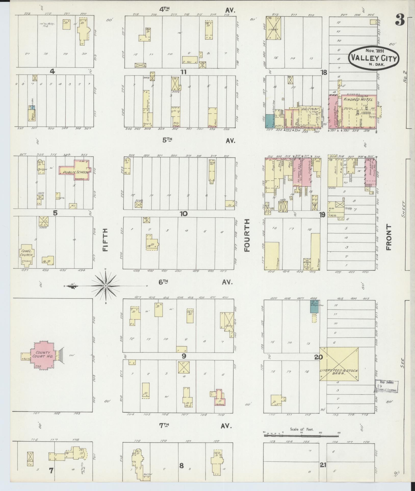 Sanborn Fire Insurance Map from Valley City, Barnes County, North Dakota (1891), Sheet #0003 - Complete Map Set gallery image, historic Sanborn map, vintage wall art, North Dakota North Dakota