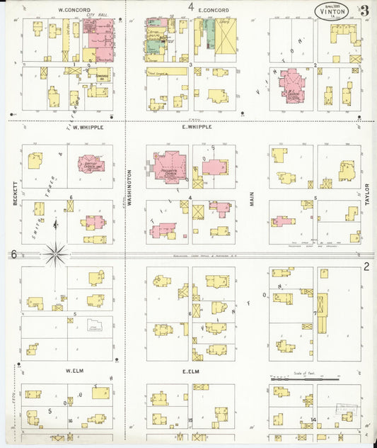 Sanborn Fire Insurance Map from Vinton, Benton County, Iowa (1899), Sheet #0003 - Historic Sanborn Fire Insurance Map Print, vintage old map wall art