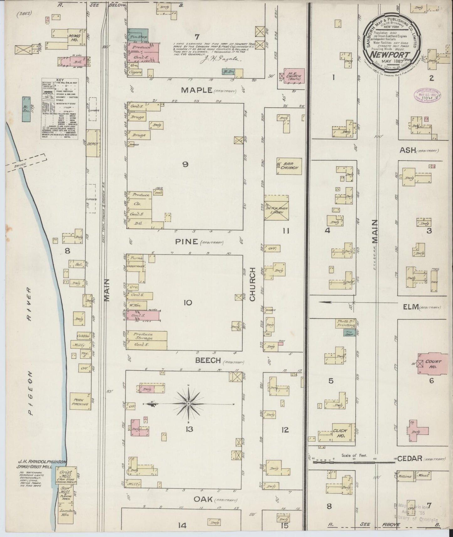Sanborn Fire Insurance Map from Newport, Cocke County, Tennessee. (1887) – Historic Sanborn Fire Insurance Map Print