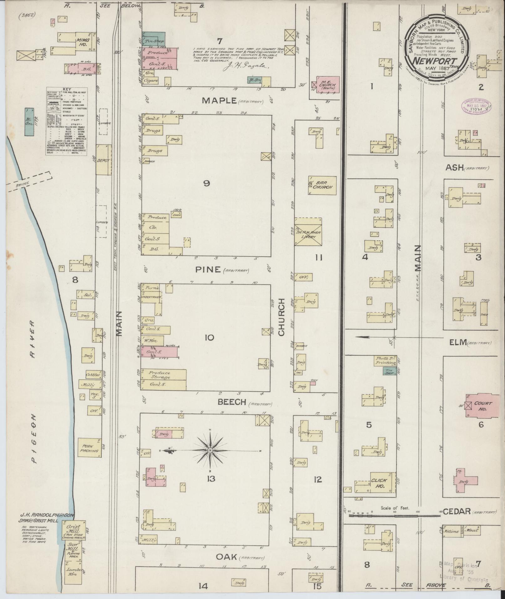 Sanborn Fire Insurance Map from Newport, Cocke County, Tennessee. (1887) – Historic Sanborn Fire Insurance Map Print