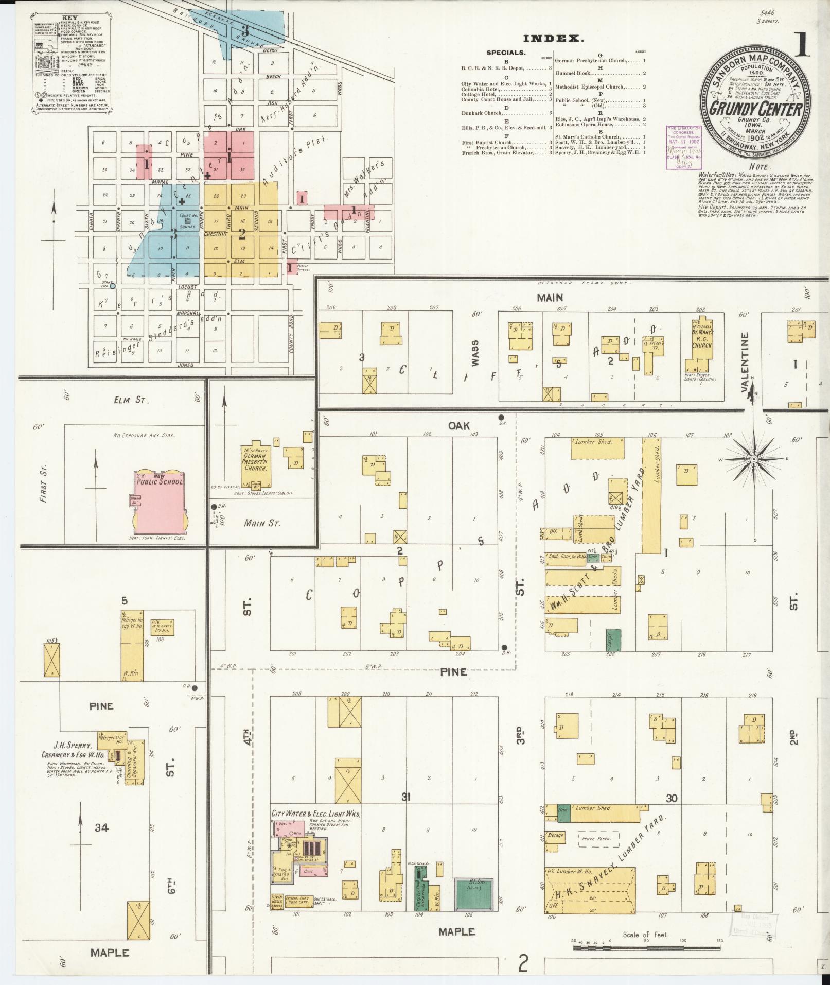 Sanborn Fire Insurance Map from Grundy Center, Grundy County, Iowa (1902), Sheet #0001 - Historic Sanborn Fire Insurance Map Print, vintage old map wall art