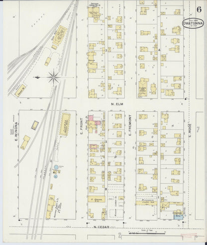 Sanborn Fire Insurance Map from Owatonna, Steele County, Minnesota (1894), Sheet #0006 - Historic Sanborn Fire Insurance Map Print, vintage old map wall art, antique decor, genealogy gift, Minnesota Minnesota map