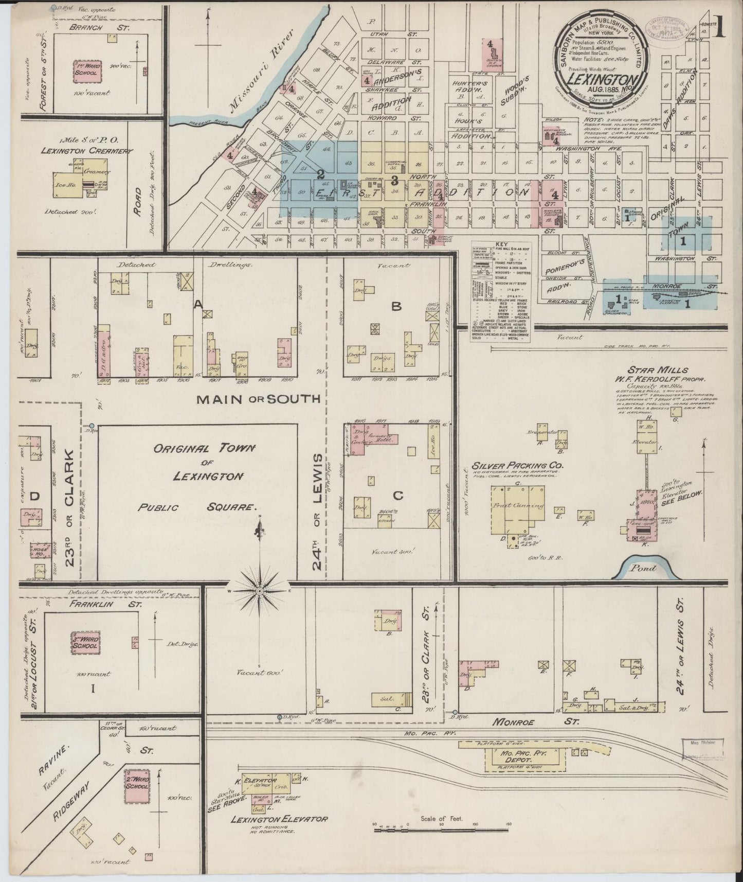 Sanborn Fire Insurance Map from Lexington, Lafayette County, Missouri (1885), Sheet #0001 - Complete Map Set gallery image, historic Sanborn map, vintage wall art, Missouri Missouri