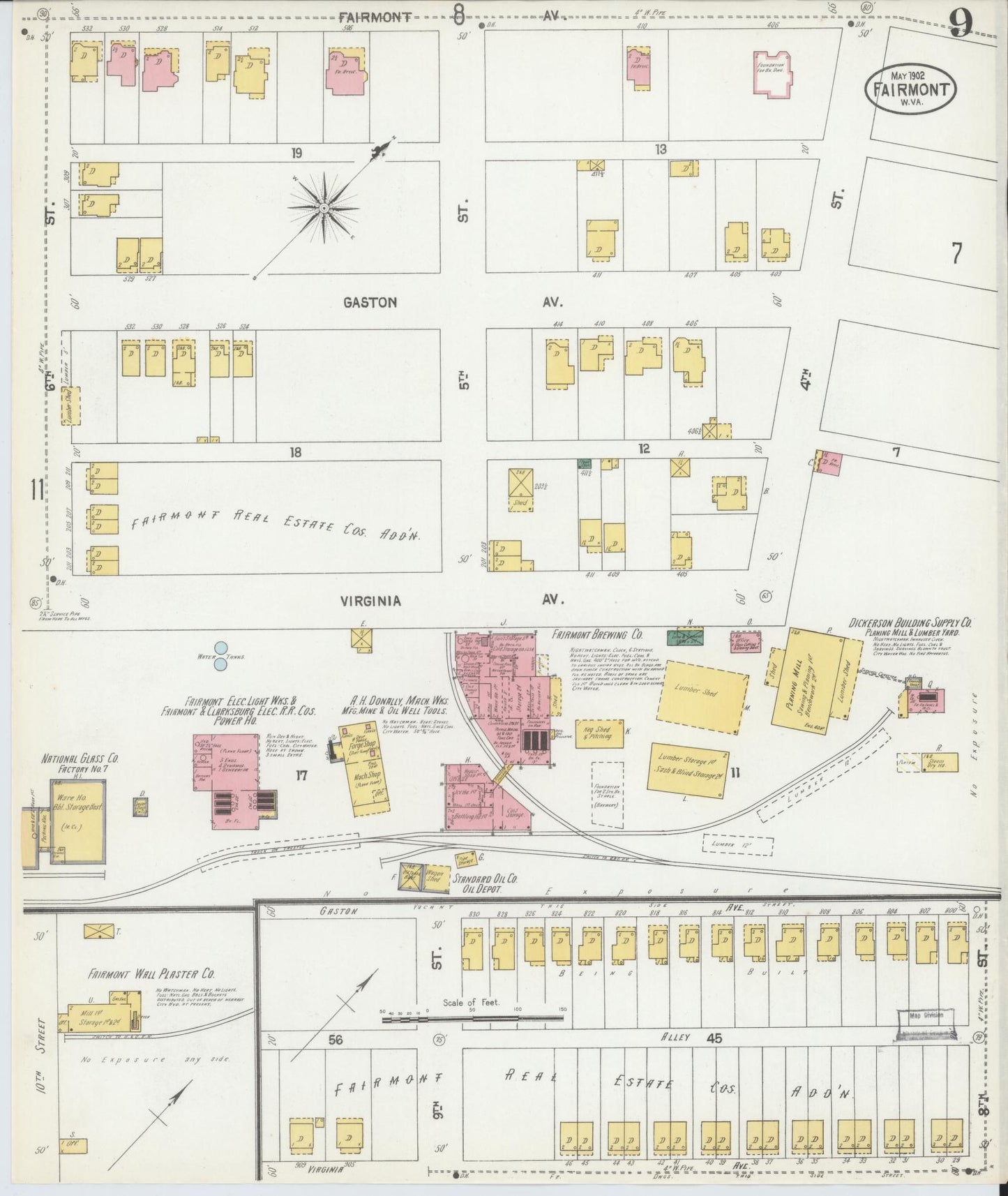 Sanborn Fire Insurance Map from Fairmont, Marion County, West Virginia (1902), Sheet #0009 - Complete Map Set gallery image, historic Sanborn map, vintage wall art, West Virginia West Virginia