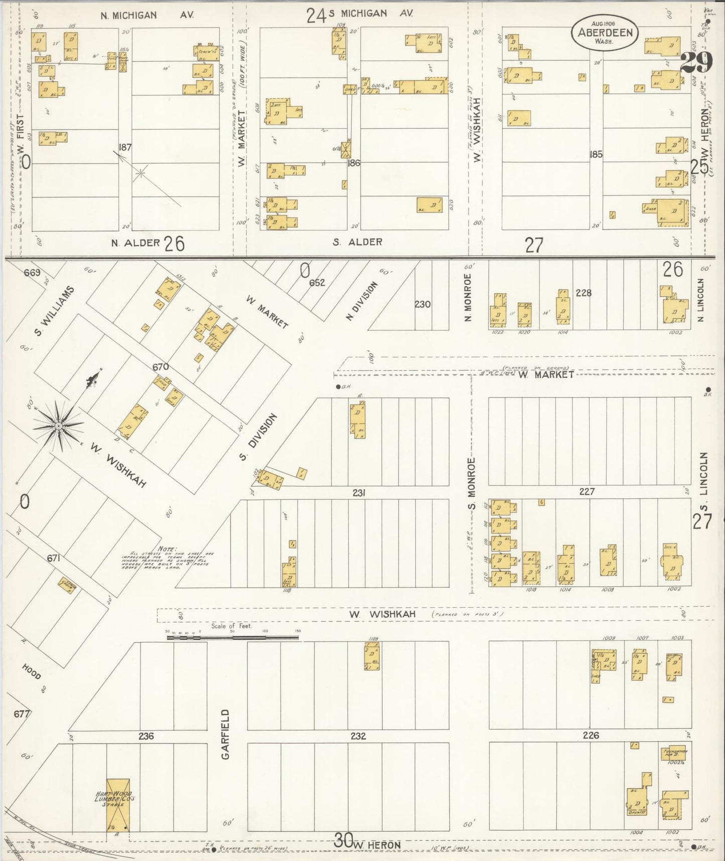 Sanborn Fire Insurance Map from Aberdeen, Grays Harbor County, Washington (1906), Sheet #0029 - Complete Map Set gallery image, historic Sanborn map, vintage wall art, Washington Washington
