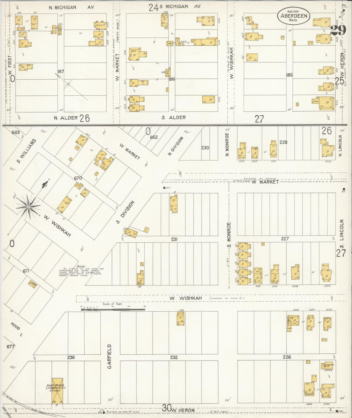 Sanborn Fire Insurance Map from Aberdeen, Grays Harbor County, Washington (1906), Sheet #0029 - Complete Map Set gallery image, historic Sanborn map, vintage wall art, Washington Washington