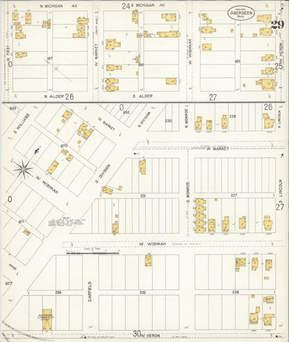 Sanborn Fire Insurance Map from Aberdeen, Grays Harbor County, Washington (1906), Sheet #0029 - Complete Map Set gallery image, historic Sanborn map, vintage wall art, Washington Washington