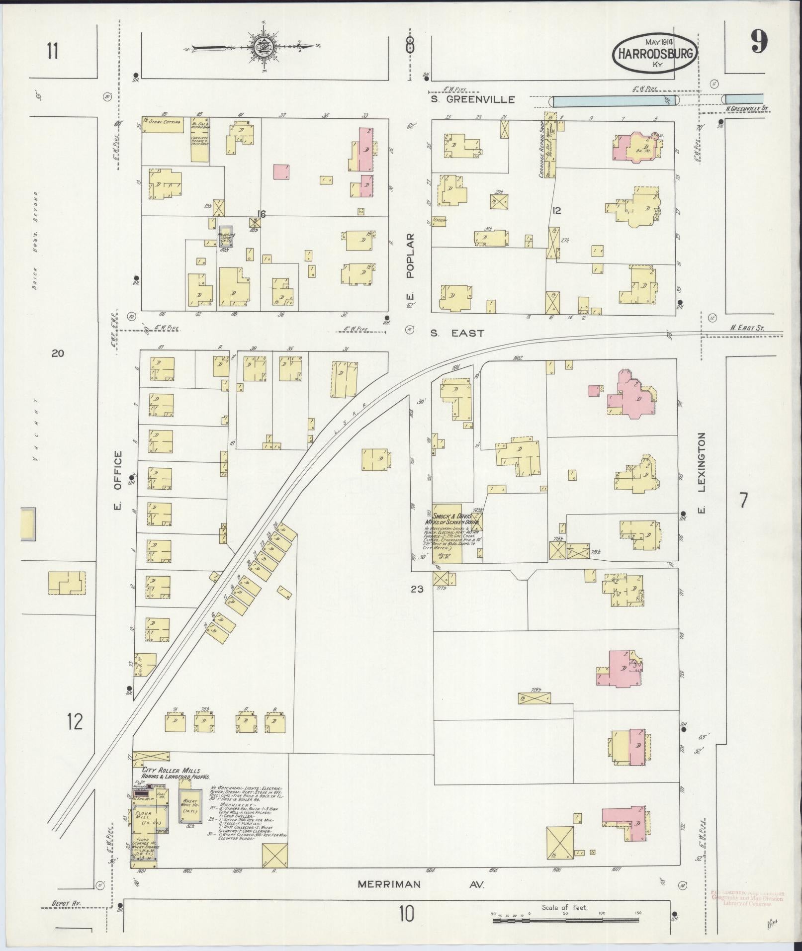 Sanborn Fire Insurance Map from Harrodsburg, Mercer County, Kentucky (1914), Sheet #0009 - Complete Map Set gallery image, historic Sanborn map, vintage wall art, Kentucky Kentucky