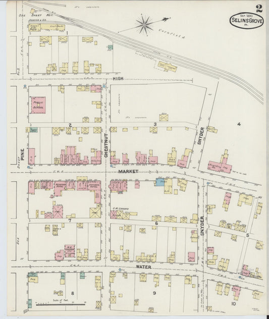 Sanborn Fire Insurance Map from Selins Grove, Snyder County, Pennsylvania (1890), Sheet #0002 - Historic Sanborn Fire Insurance Map Print, vintage old map wall art, antique decor, genealogy gift, Pennsylvania Pennsylvania map