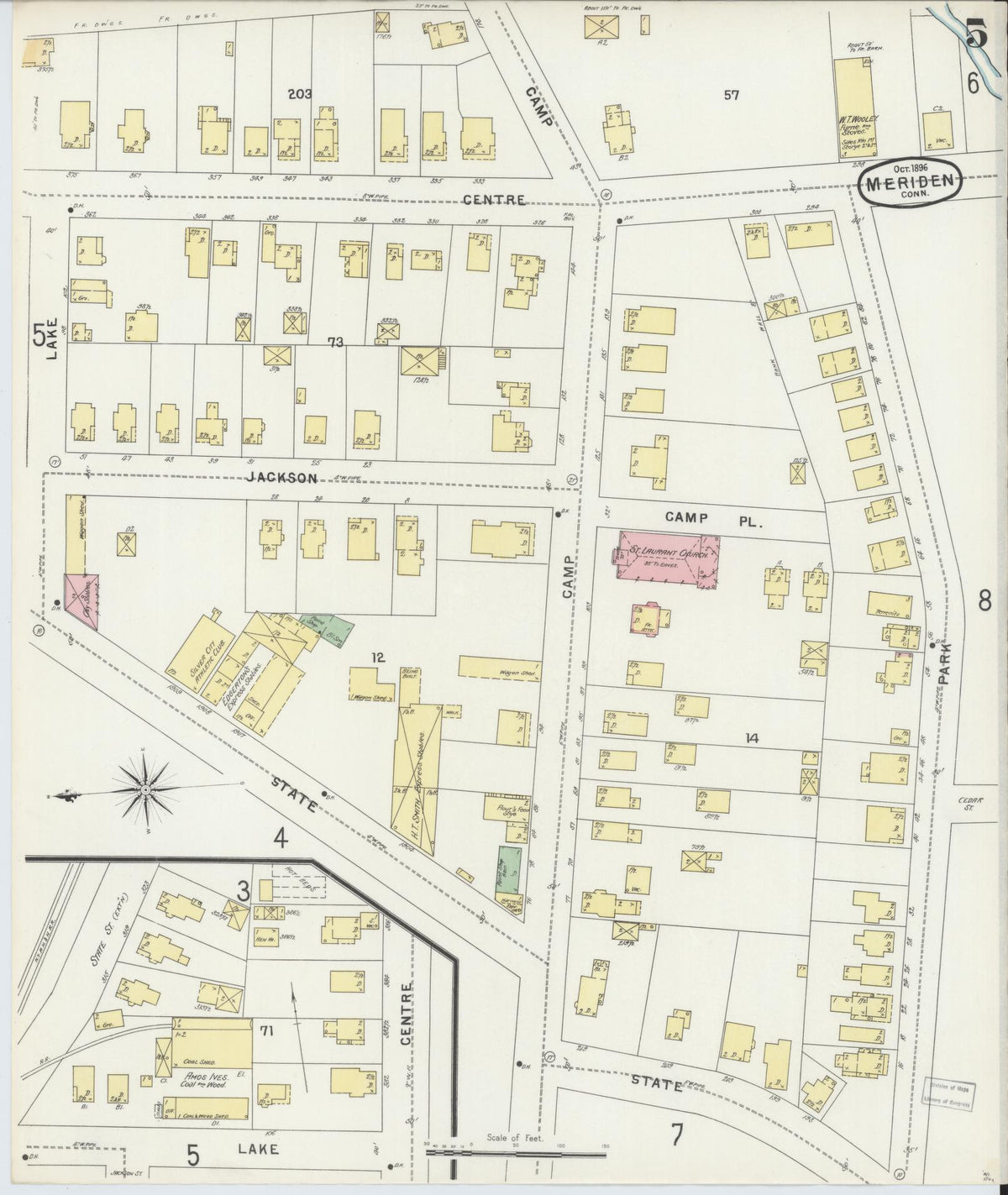 Sanborn Fire Insurance Map from Meriden, New Haven County, Connecticut (1896), Sheet #0005 - Historic Sanborn Fire Insurance Map Print, vintage old map wall art, antique decor, genealogy gift, Connecticut Connecticut map