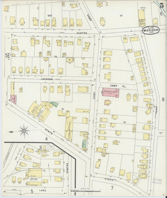 Sanborn Fire Insurance Map from Meriden, New Haven County, Connecticut (1896), Sheet #0005 - Historic Sanborn Fire Insurance Map Print, vintage old map wall art, antique decor, genealogy gift, Connecticut Connecticut map