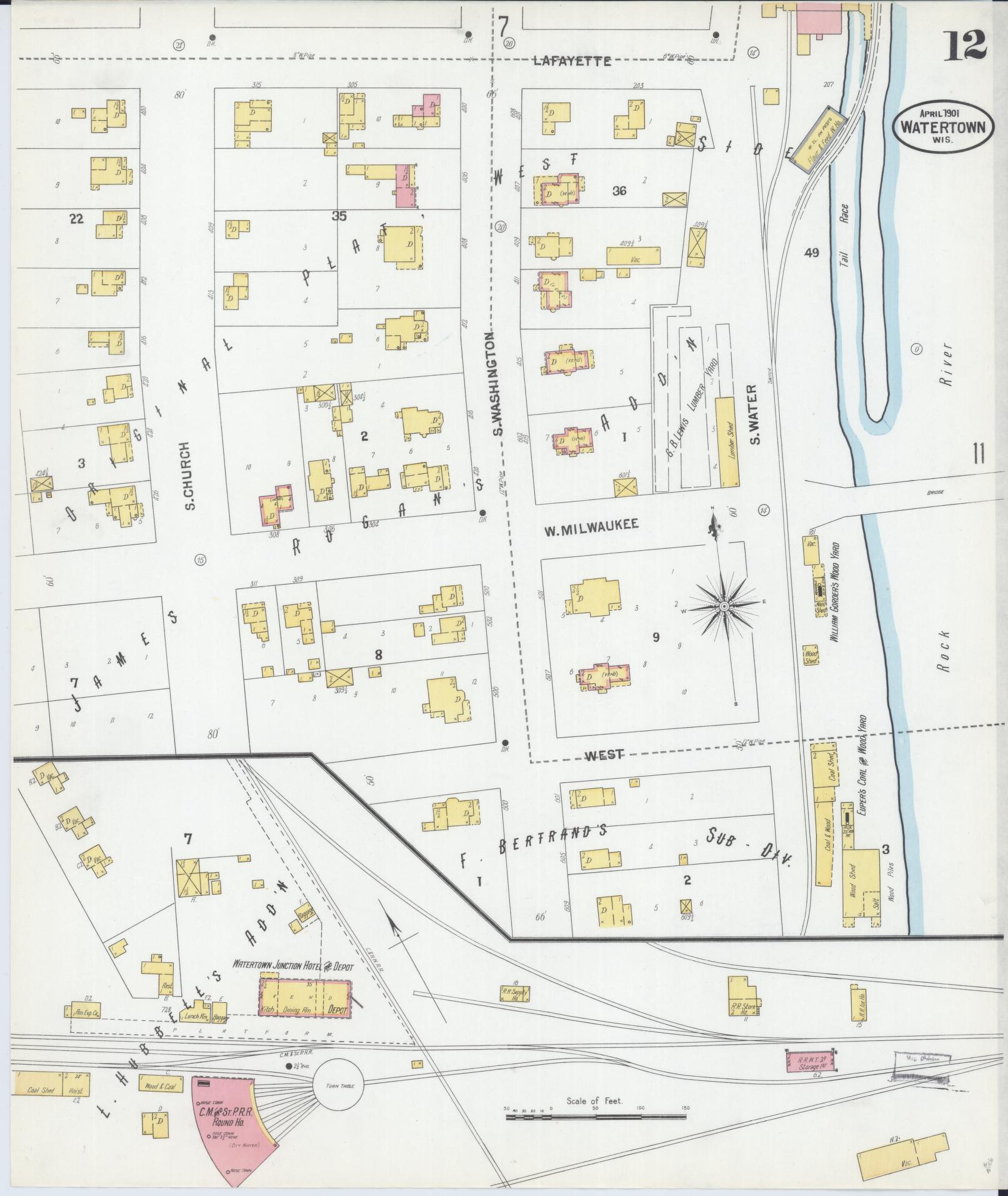 Sanborn Fire Insurance Map from Watertown, Jefferson County, Wisconsin (1901), Sheet #0012 - Complete Map Set gallery image, historic Sanborn map, vintage wall art, Wisconsin Wisconsin