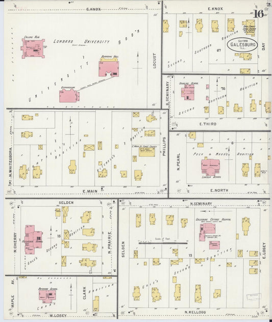 Sanborn Fire Insurance Map from Galesburg, Knox County, Illinois (1898), Sheet #0016 - Historic Sanborn Fire Insurance Map Print, vintage old map wall art, antique decor, genealogy gift, Illinois Illinois map