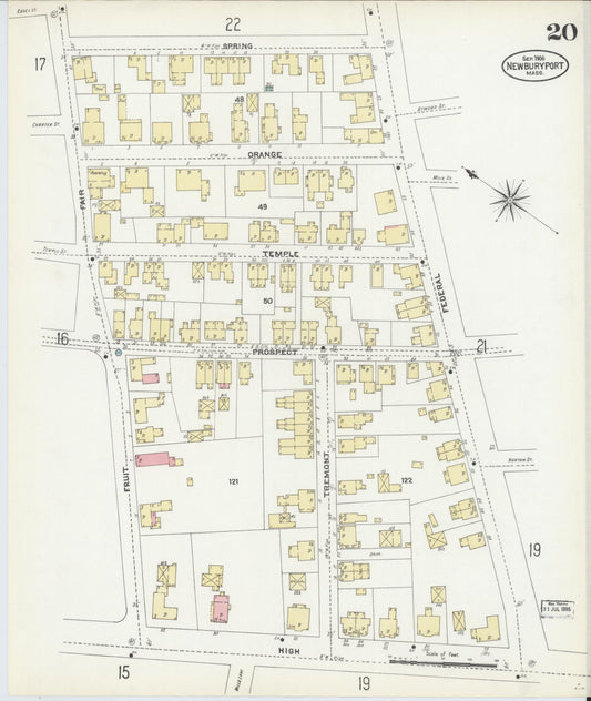 Sanborn Fire Insurance Map from Newburyport, Essex County, Massachusetts (1906), Sheet #0020 - Historic Sanborn Fire Insurance Map Print, vintage old map wall art, antique decor, genealogy gift, Massachusetts Massachusetts map