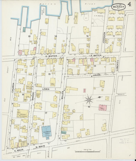 Sanborn Fire Insurance Map from Warren, Bristol County, Rhode Island (1892), Sheet #0004 - Historic Sanborn Fire Insurance Map Print, vintage old map wall art, antique decor, genealogy gift, Rhode Island Rhode Island map