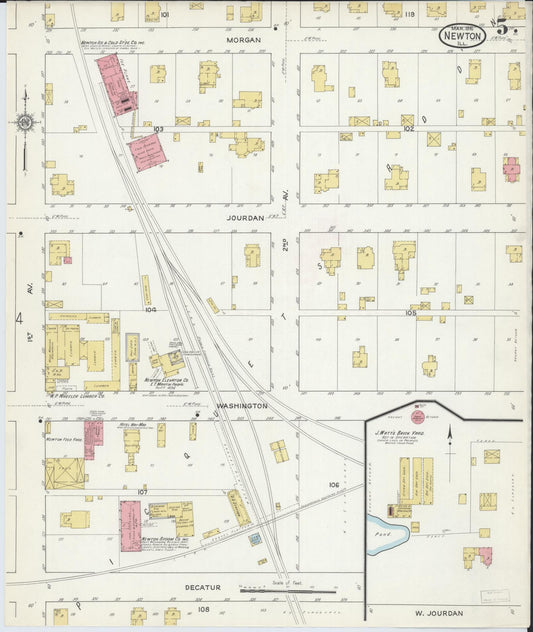 Sanborn Fire Insurance Map from Newton, Jasper County, Illinois (1916), Sheet #0005 - Historic Sanborn Fire Insurance Map Print, vintage old map wall art, antique decor, genealogy gift, Illinois Illinois map