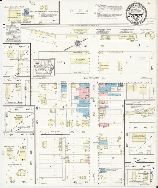 Sanborn Fire Insurance Map from Hospers, Sioux County, Iowa (1914), Sheet #0001 - Historic Sanborn Fire Insurance Map Print, vintage old map wall art