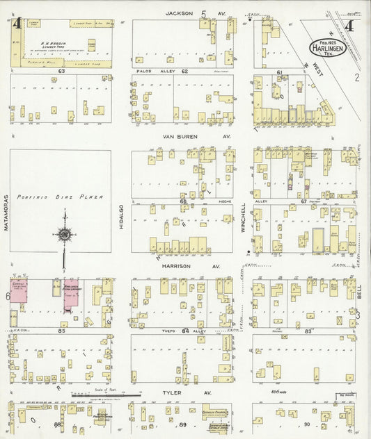 Sanborn Fire Insurance Map from Harlingen, Cameron County, Texas (1925), Sheet #0004 - Historic Sanborn Fire Insurance Map Print, vintage old map wall art, antique decor, genealogy gift, Texas Texas map
