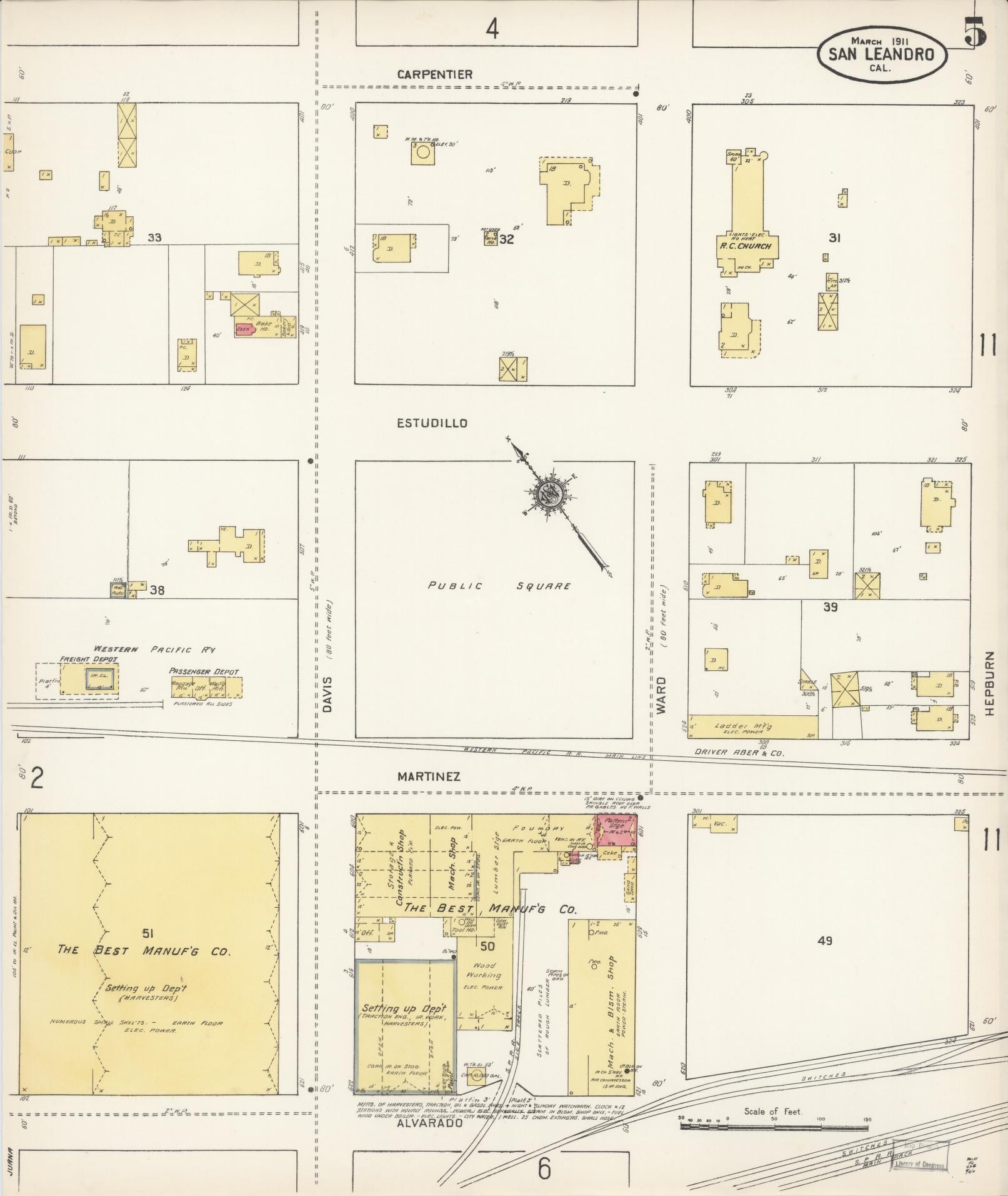 Sanborn Fire Insurance Map from San Leandro, Alameda County, California (1911), Sheet #0005 - Complete Map Set gallery image, historic Sanborn map, vintage wall art, California California