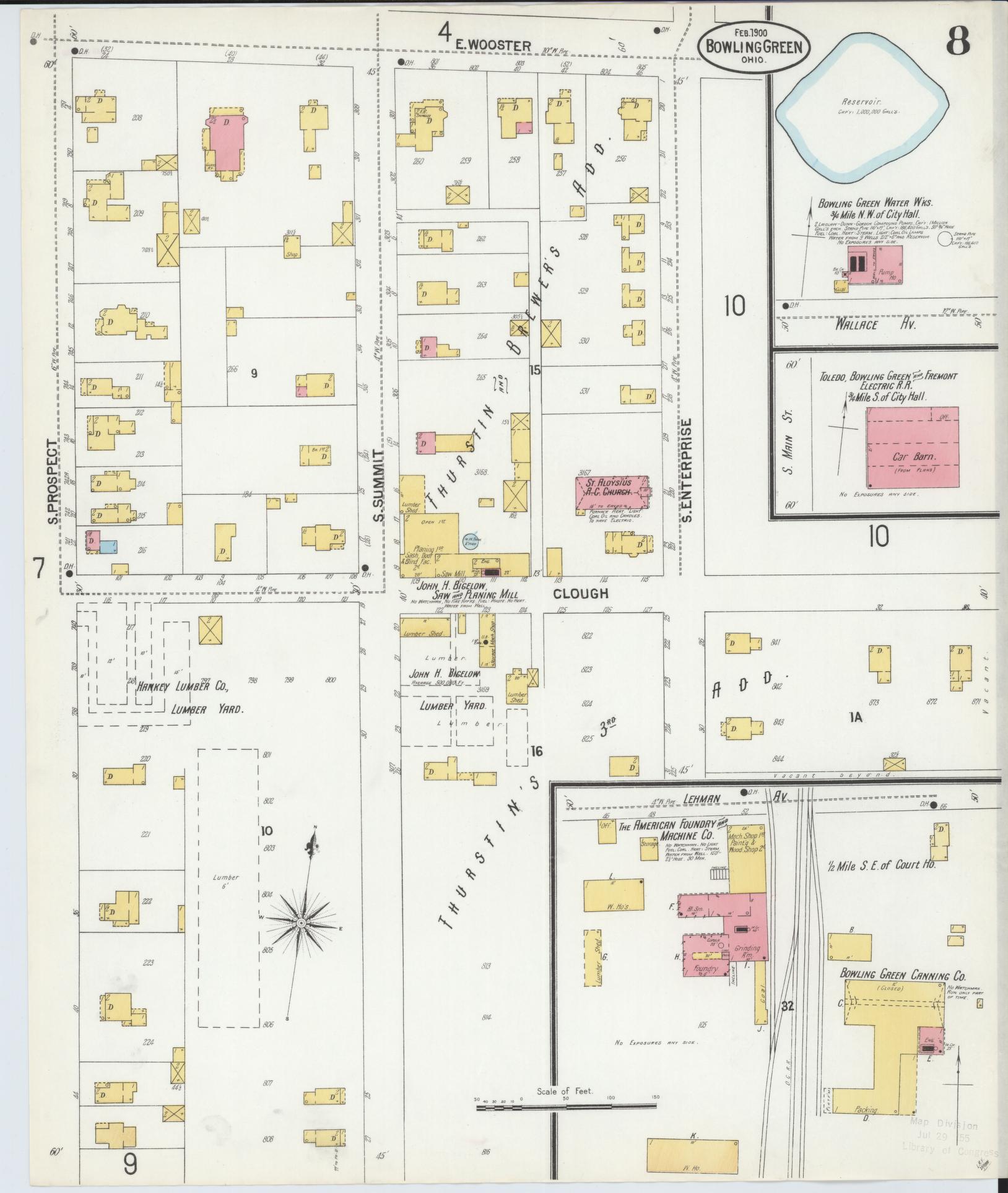 Sanborn Fire Insurance Map from Bowling Green, Wood County, Ohio (1900), Sheet #0008 - Historic Sanborn Fire Insurance Map Print, vintage old map wall art, antique decor, genealogy gift, Ohio Ohio map