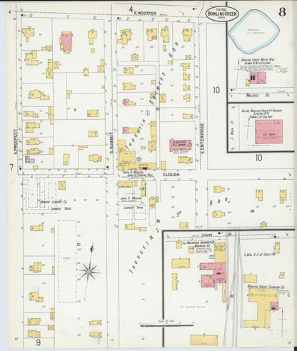 Sanborn Fire Insurance Map from Bowling Green, Wood County, Ohio (1900), Sheet #0008 - Historic Sanborn Fire Insurance Map Print, vintage old map wall art, antique decor, genealogy gift, Ohio Ohio map
