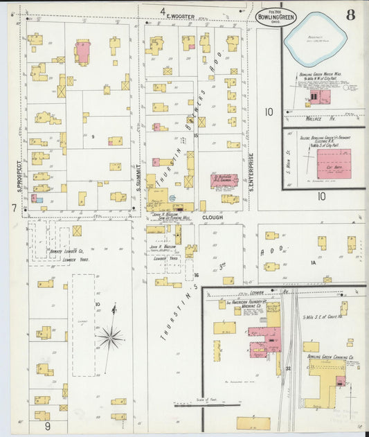 Sanborn Fire Insurance Map from Bowling Green, Wood County, Ohio (1900), Sheet #0008 - Historic Sanborn Fire Insurance Map Print, vintage old map wall art, antique decor, genealogy gift, Ohio Ohio map