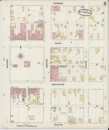 Sanborn Fire Insurance Map from Pittsfield, Pike County, Illinois (1890), Sheet #0003 - Complete Map Set gallery image, historic Sanborn map, vintage wall art, Illinois Illinois