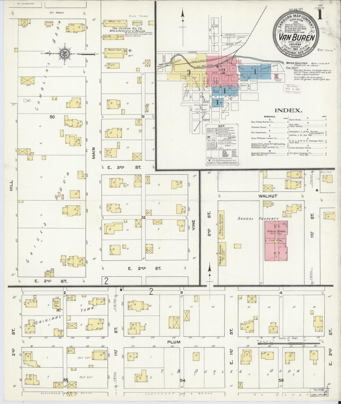Sanborn Fire Insurance Map from Van Buren, Grant County, Indiana (1911), Sheet #0001 - Complete Map Set gallery image, historic Sanborn map, vintage wall art, Indiana Indiana