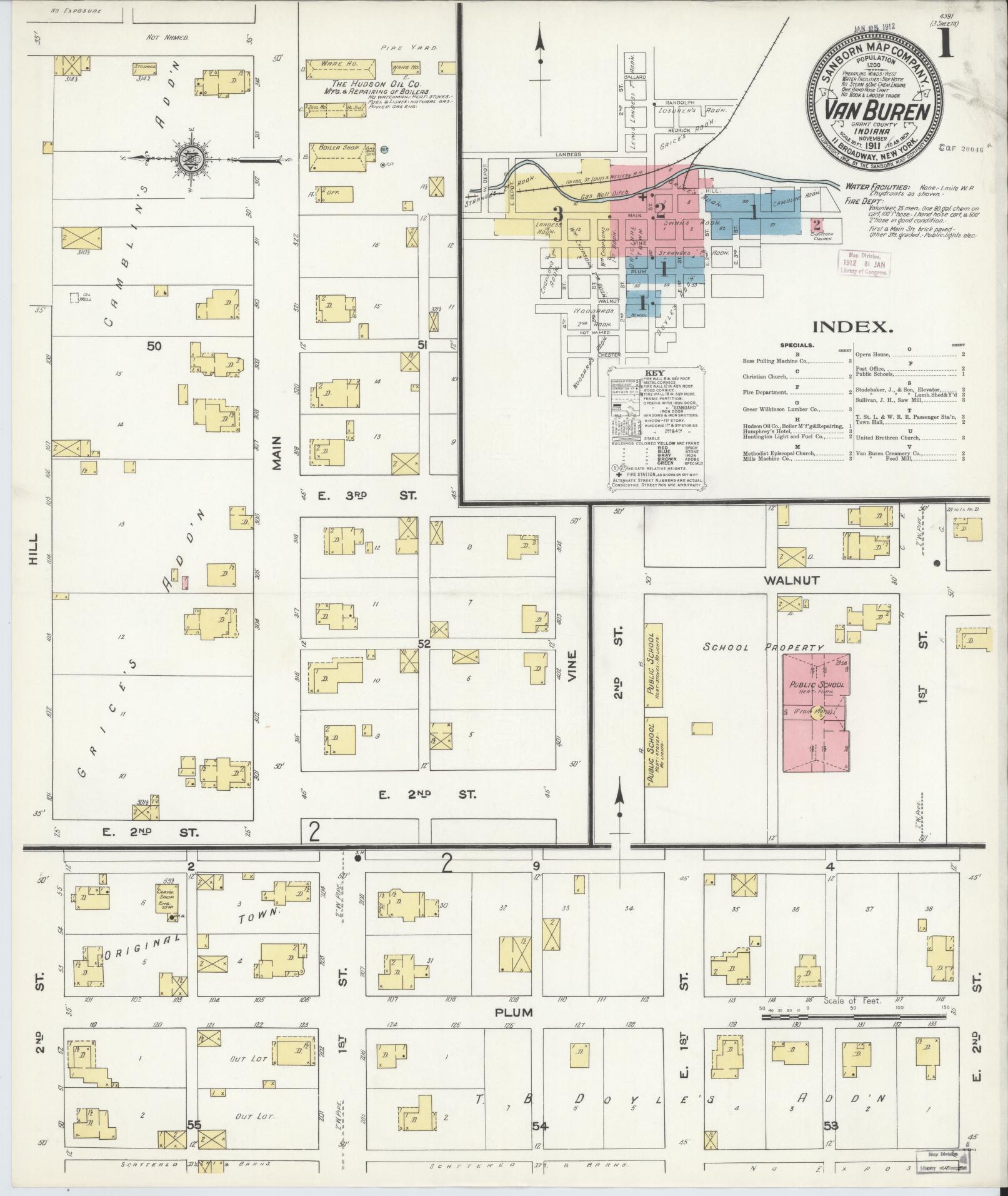 Sanborn Fire Insurance Map from Van Buren, Grant County, Indiana (1911), Sheet #0001 - Complete Map Set gallery image, historic Sanborn map, vintage wall art, Indiana Indiana