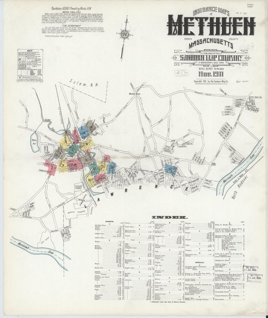 Sanborn Fire Insurance Map from Methuen, Essex County, Massachusetts (1911), Sheet #0001 - Complete Map Set gallery image, historic Sanborn map, vintage wall art, Massachusetts Massachusetts