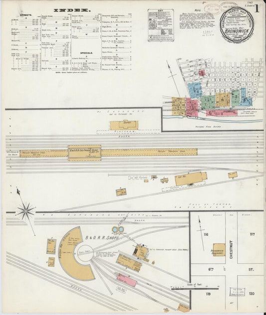 Sanborn Fire Insurance Map from Brunswick, Frederick County, Maryland (1899), Sheet #0001 - Historic Sanborn Fire Insurance Map Print, vintage old map wall art, antique decor, genealogy gift, Maryland Maryland map