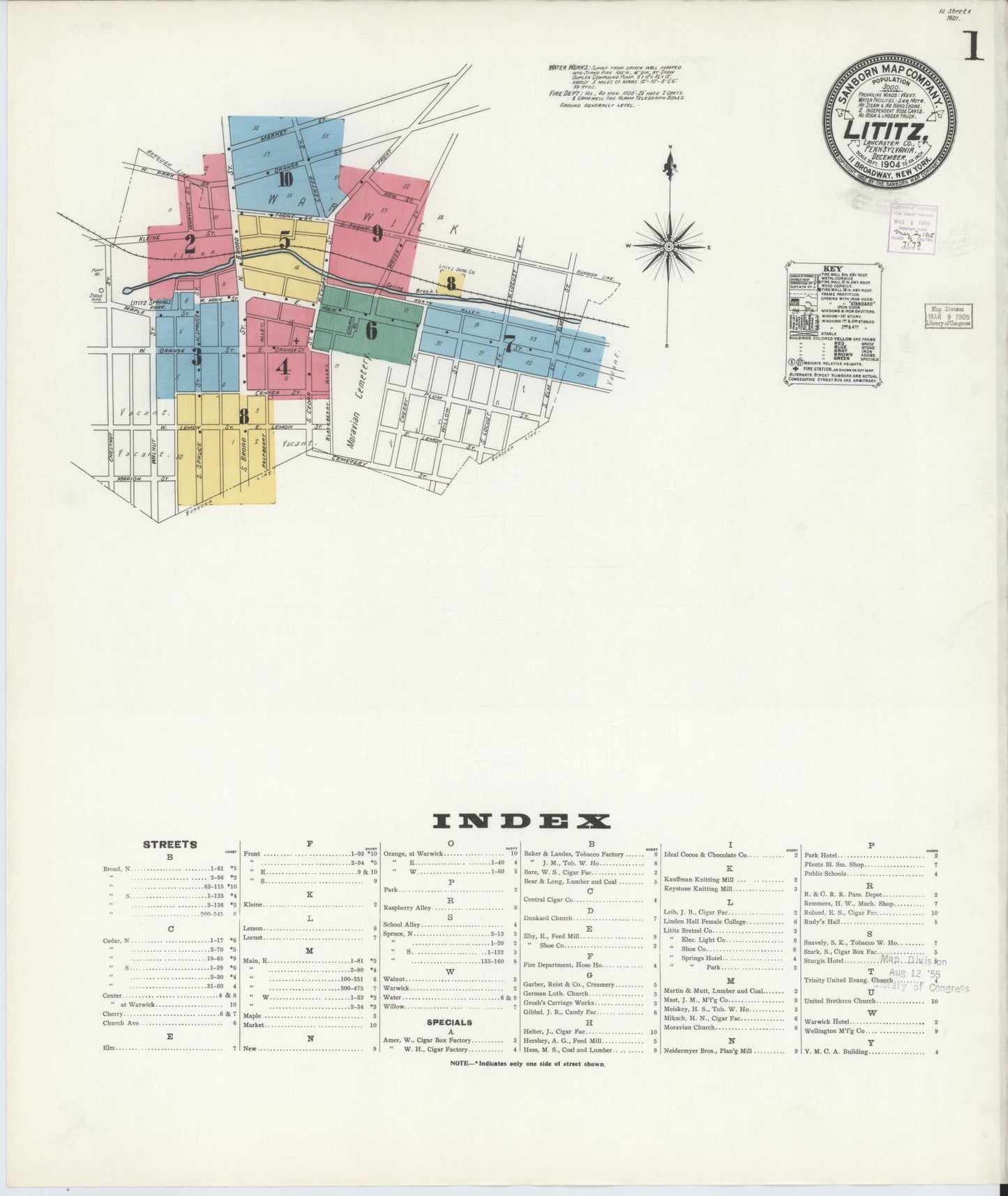 Sanborn Fire Insurance Map from Lititz, Lancaster County, Pennsylvania (1904), Sheet #0001 - Complete Map Set gallery image, historic Sanborn map, vintage wall art, Pennsylvania Pennsylvania