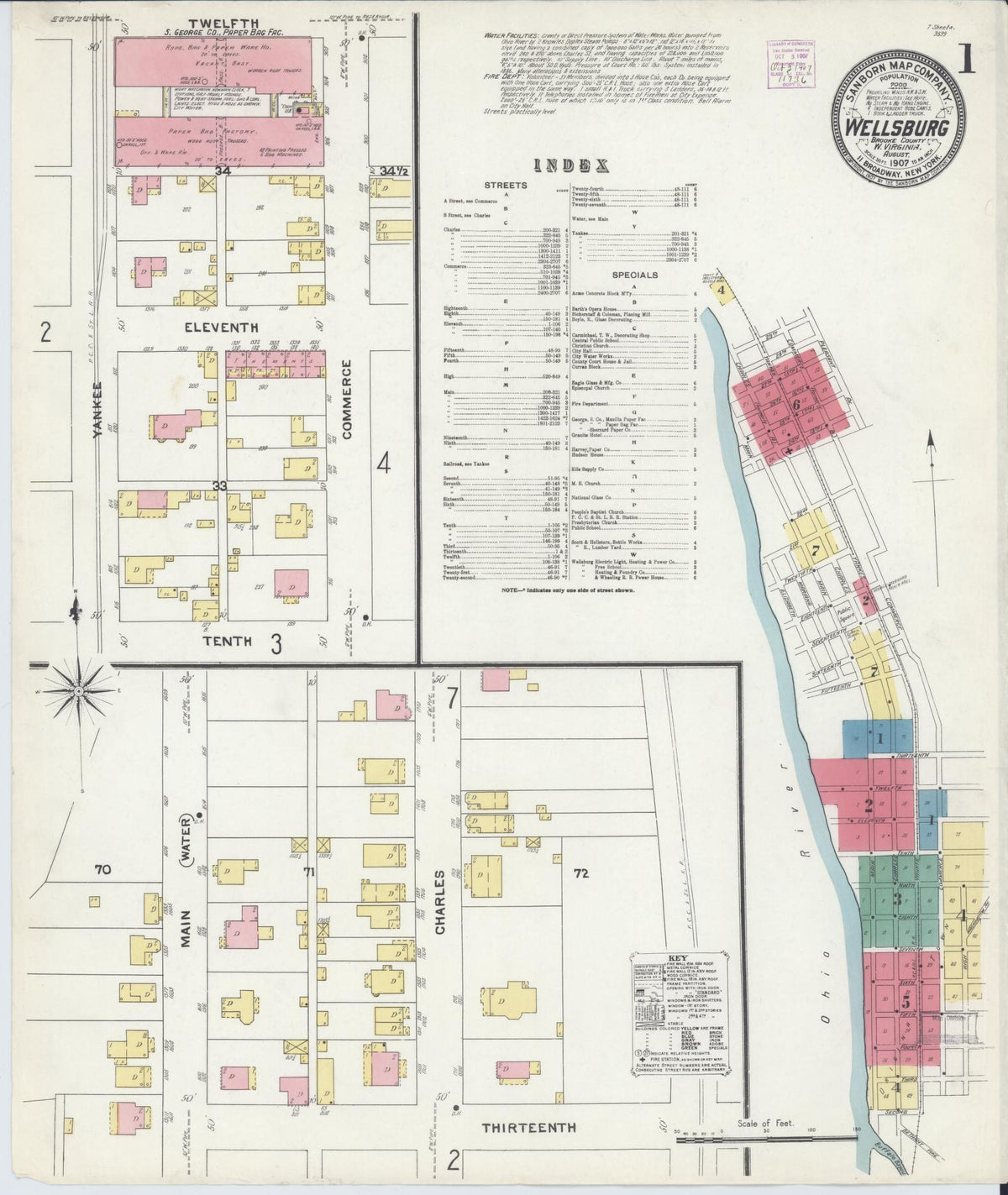 Sanborn Fire Insurance Map from Wellsburg, Brooke County, West Virginia (1907), Sheet #0001 - Complete Map Set gallery image, historic Sanborn map, vintage wall art, West Virginia West Virginia