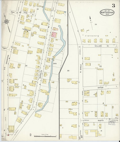 Sanborn Fire Insurance Map from North Adams, Berkshire County, Massachusetts (1914), Sheet #0003 - Historic Sanborn Fire Insurance Map Print, vintage old map wall art, antique decor, genealogy gift, Massachusetts Massachusetts map