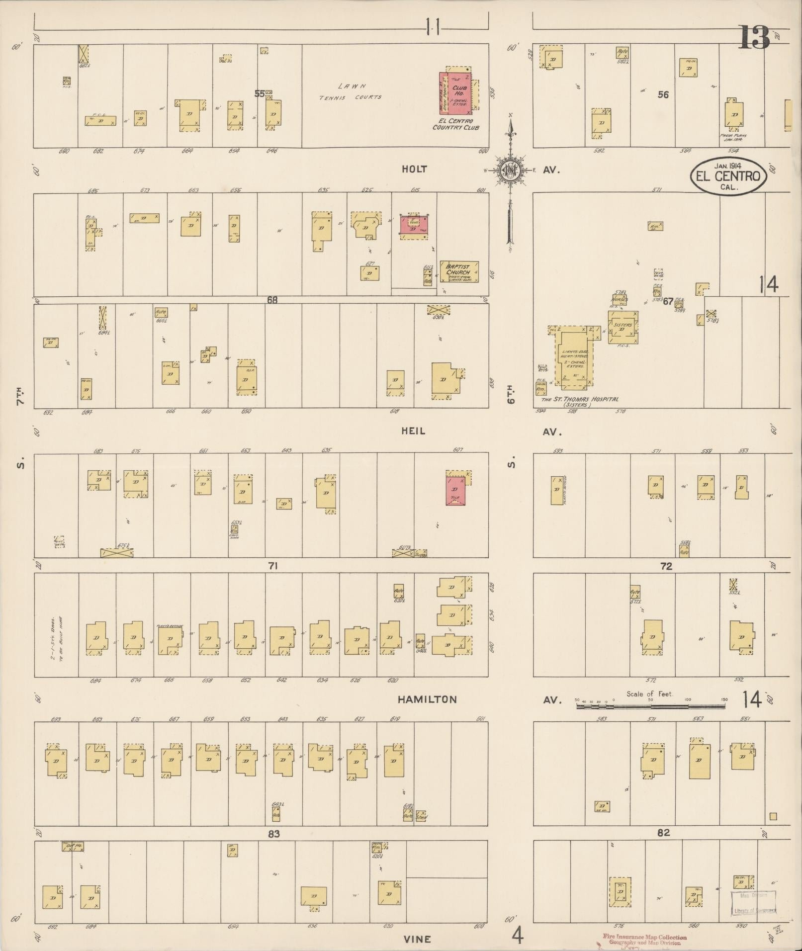 Sanborn Fire Insurance Map from El Centro, Imperial County, California (1914), Sheet #0013 - Historic Sanborn Fire Insurance Map Print, vintage old map wall art, antique decor, genealogy gift, California California map