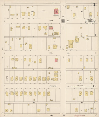 Sanborn Fire Insurance Map from El Centro, Imperial County, California (1914), Sheet #0013 - Historic Sanborn Fire Insurance Map Print, vintage old map wall art, antique decor, genealogy gift, California California map