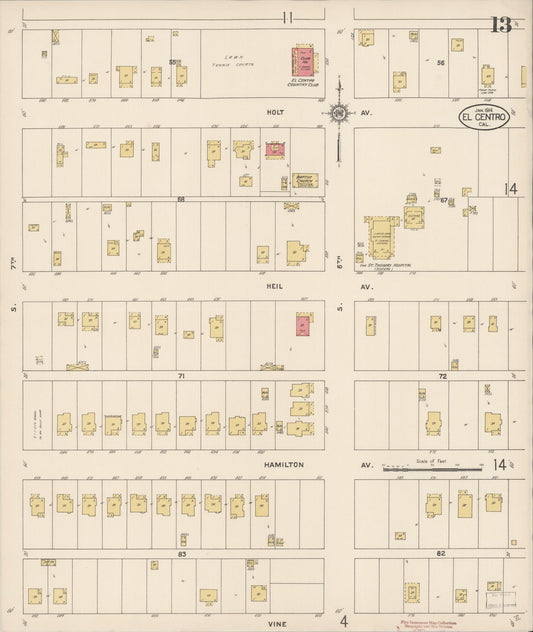 Sanborn Fire Insurance Map from El Centro, Imperial County, California (1914), Sheet #0013 - Historic Sanborn Fire Insurance Map Print, vintage old map wall art, antique decor, genealogy gift, California California map