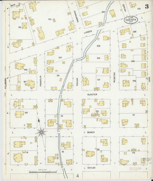 Sanborn Fire Insurance Map from Corinth, Alcorn County, Mississippi (1899), Sheet #0003 - Historic Sanborn Fire Insurance Map Print, vintage old map wall art, antique decor, genealogy gift, Mississippi Mississippi map