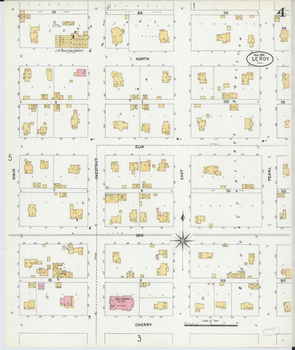 Sanborn Fire Insurance Map from Leroy, McLean County, Illinois (1906), Sheet #0004 - Complete Map Set gallery image, historic Sanborn map, vintage wall art, Illinois Illinois