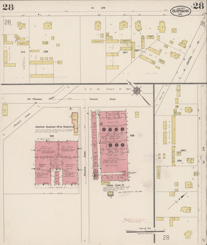 Sanborn Fire Insurance Map from Burbank, Los Angeles County, California (1923), Sheet #0028 - Historic Sanborn Fire Insurance Map Print, vintage old map wall art, antique decor, genealogy gift, California California map