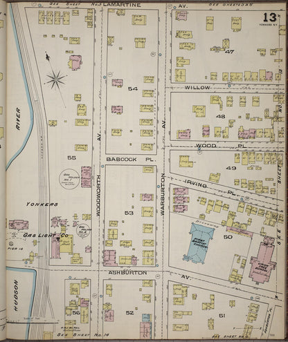 Sanborn Fire Insurance Map from Yonkers, Westchester County, New York (1886), Sheet #0013 - Historic Sanborn Fire Insurance Map Print, vintage old map wall art, antique decor, genealogy gift, New York New York map