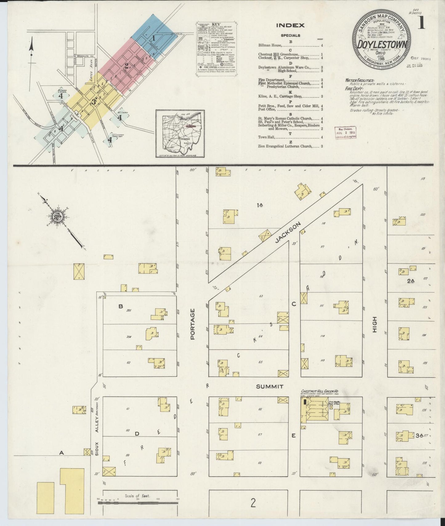 Sanborn Fire Insurance Map from Doylestown, Wayne County, Ohio (1915), Sheet #0001 - Complete Map Set gallery image, historic Sanborn map, vintage wall art, Ohio Ohio