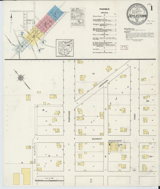 Sanborn Fire Insurance Map from Doylestown, Wayne County, Ohio (1915), Sheet #0001 - Complete Map Set gallery image, historic Sanborn map, vintage wall art, Ohio Ohio