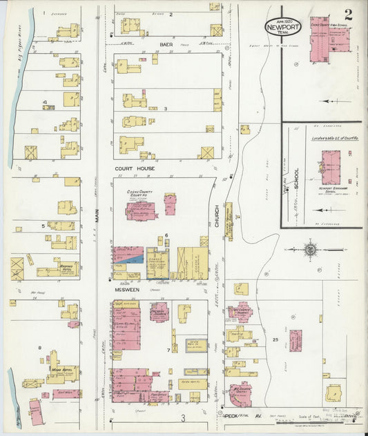 Sanborn Fire Insurance Map from Newport, Cocke County, Tennessee (1920), Sheet #0002 - Historic Sanborn Fire Insurance Map Print, vintage old map wall art, antique decor, genealogy gift, Tennessee Tennessee map