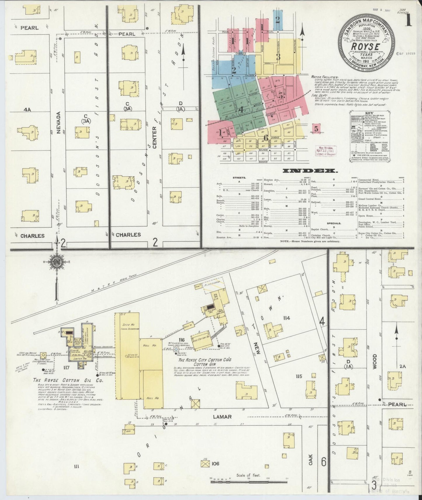 Sanborn Fire Insurance Map from Royse City, Rockwell County, Texas (1911), Sheet #0001 - Complete Map Set gallery image, historic Sanborn map, vintage wall art, Texas Texas