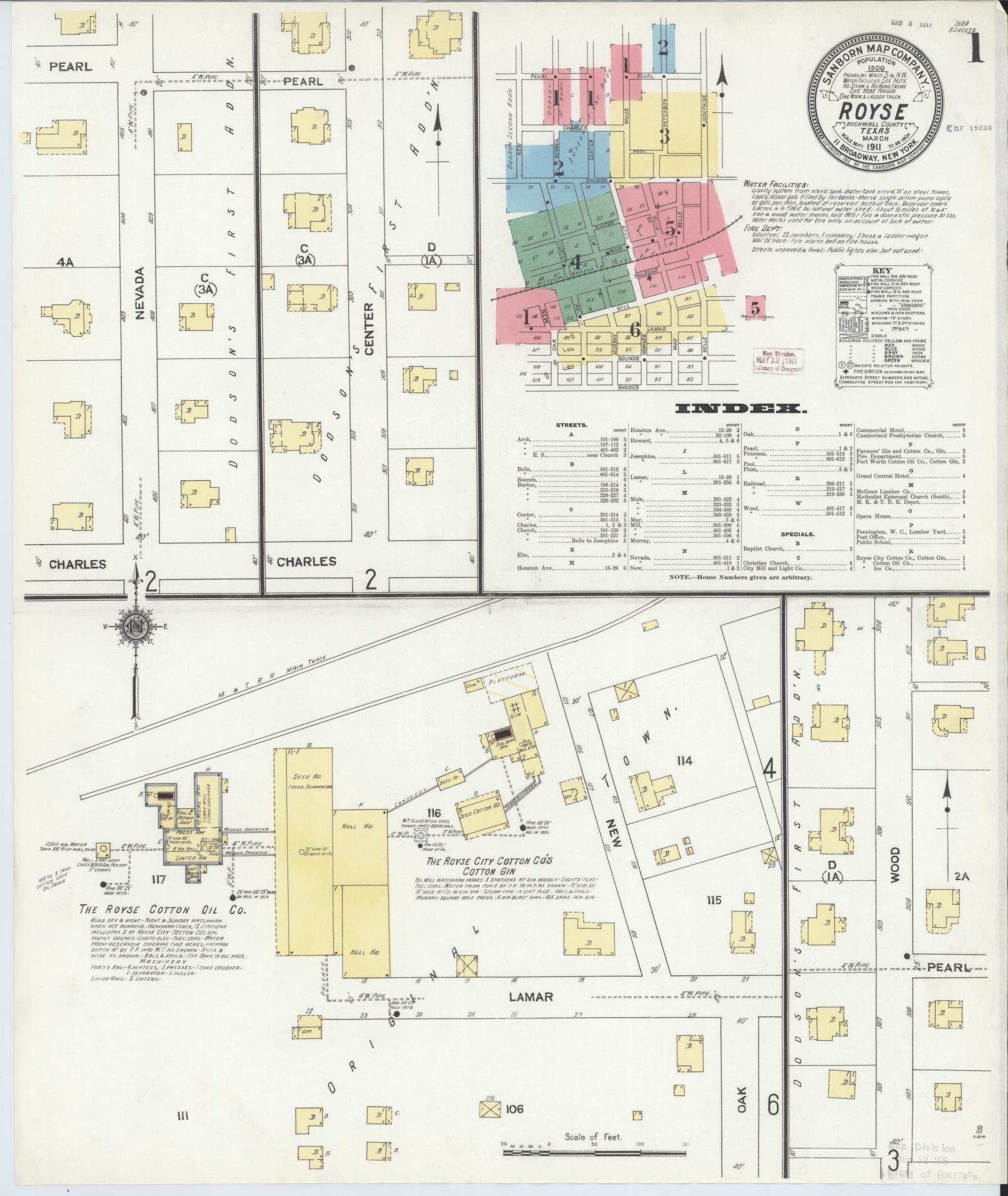 Sanborn Fire Insurance Map from Royse City, Rockwell County, Texas (1911), Sheet #0001 - Complete Map Set gallery image, historic Sanborn map, vintage wall art, Texas Texas
