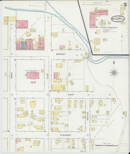 Sanborn Fire Insurance Map from Mount Carroll, Carroll County, Illinois (1894), Sheet #0003 - Historic Sanborn Fire Insurance Map Print, vintage old map wall art, antique decor, genealogy gift, Illinois Illinois map