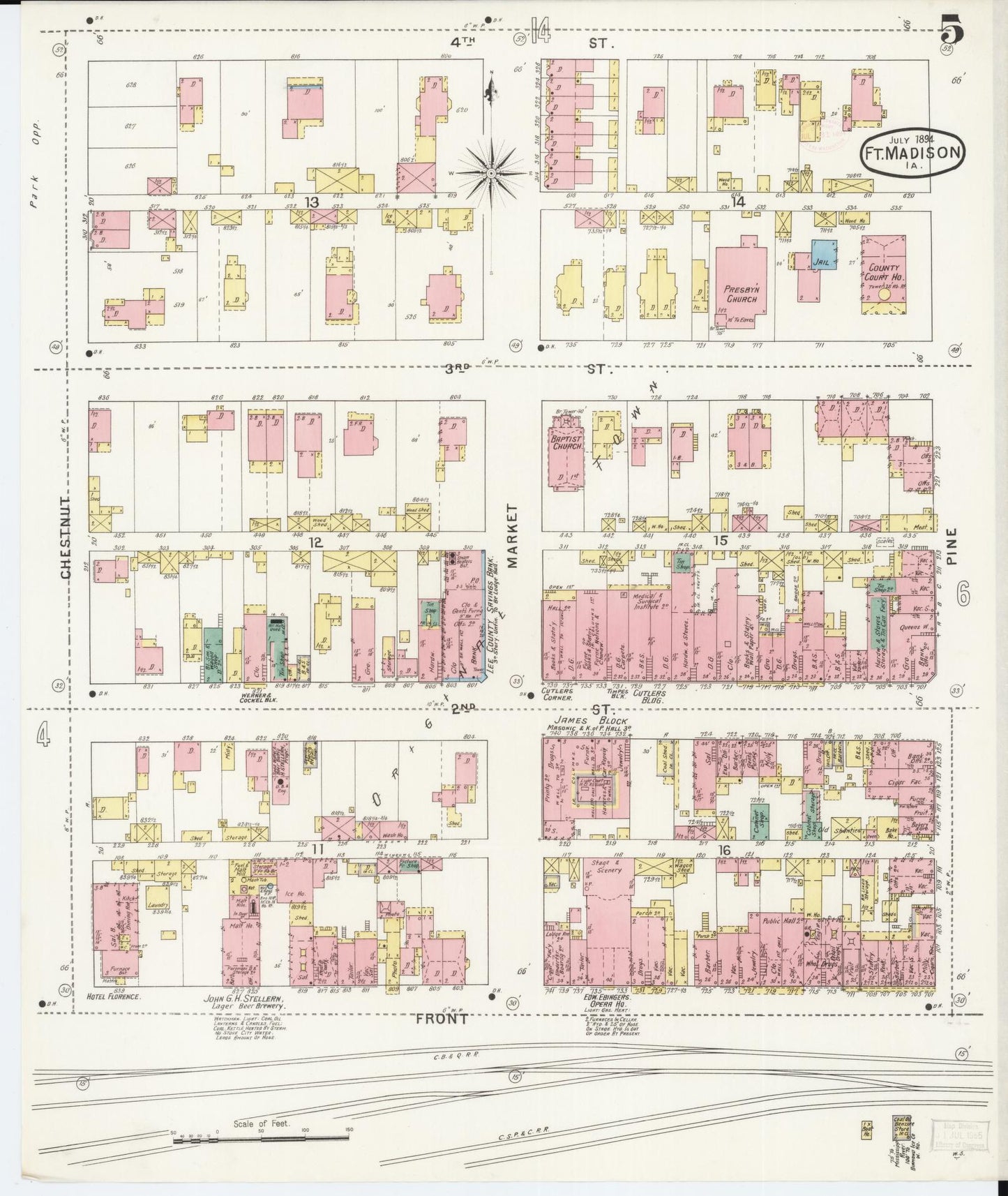 Sanborn Fire Insurance Map from Fort Madison, Lee County, Iowa (1894), Sheet #0005 - Historic Sanborn Fire Insurance Map Print