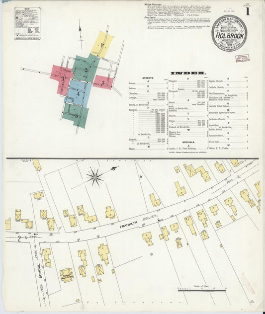 Sanborn Fire Insurance Map from Holbrook, Norfolk County, Massachusetts (1909), Sheet #0001 - Complete Map Set gallery image, historic Sanborn map, vintage wall art, Massachusetts Massachusetts
